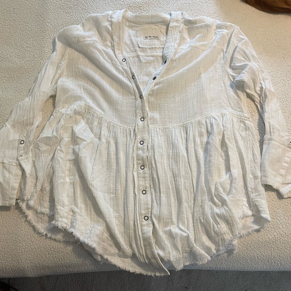 We The Free Cream 3/4 Sleeve Button Down Blouse - Picture 1 of 3